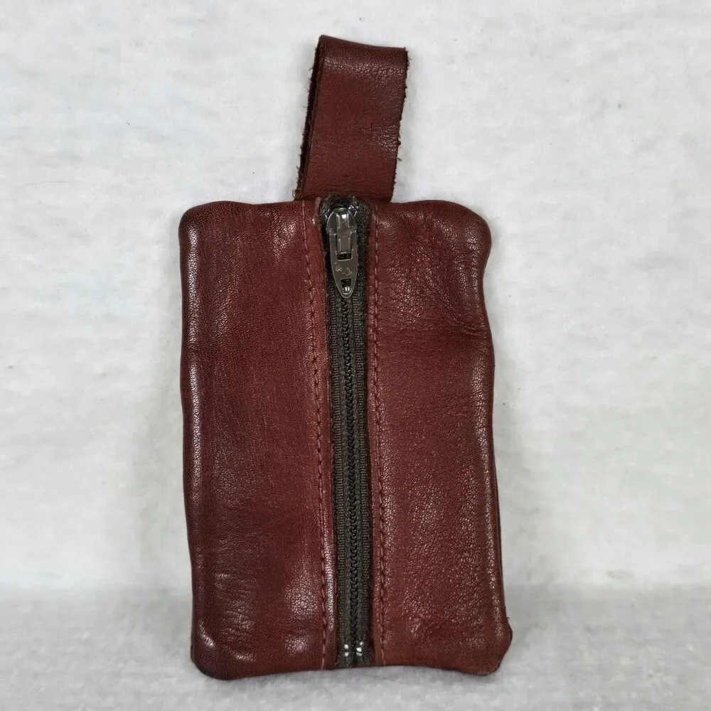 Reddish Brown Leather Coin Purse Keychain Wallet